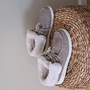 Hey Dude Womens Britt Beige Moccasin Loafer Boots Fuzzy‎ Lining Lace Up S-8